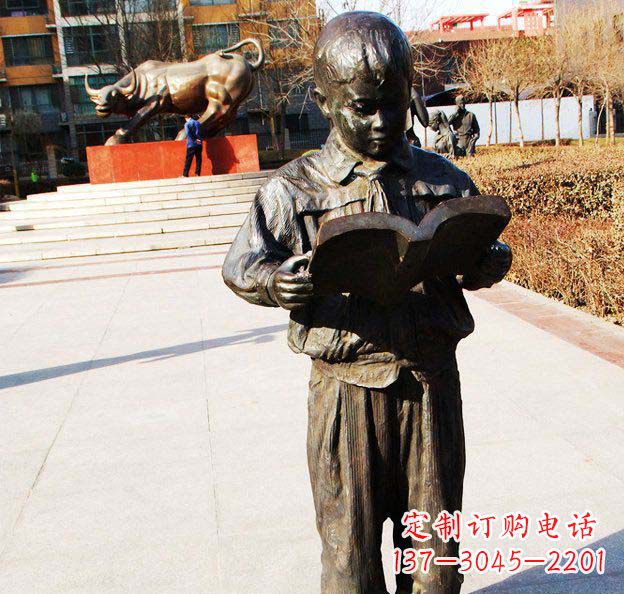 仙桃校园看书的小学生人物铜雕