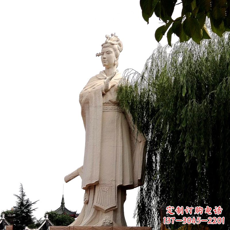 仙桃虞姬砂岩石雕-景区园林古代人物著名美女雕像