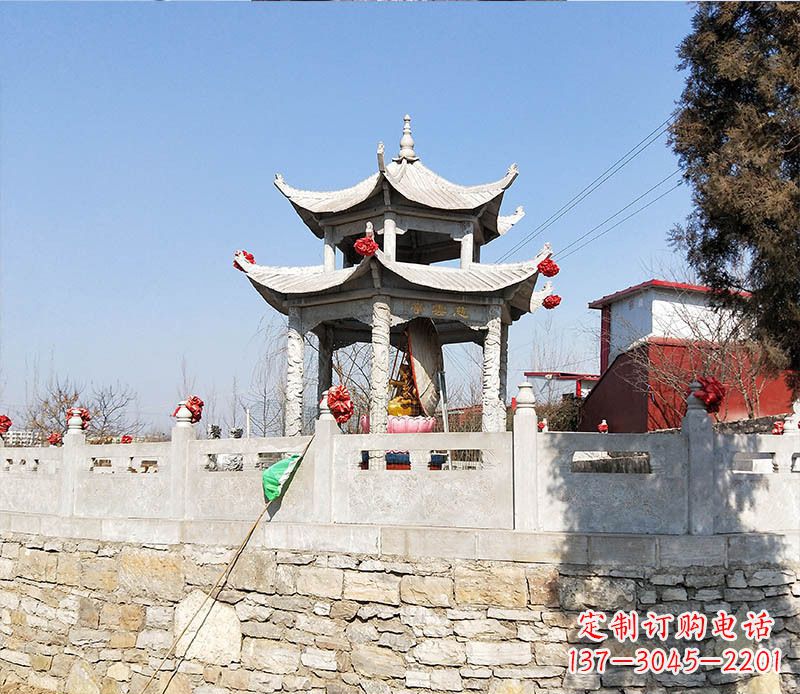 仙桃园林仿古双层石凉亭景观石雕 (3)