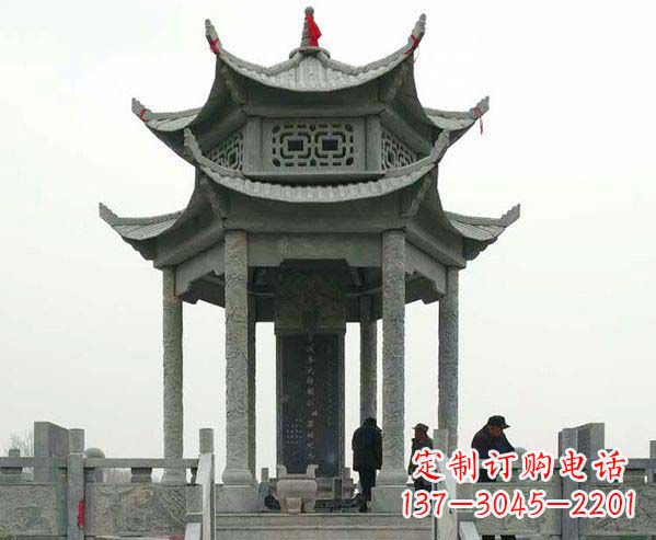 仙桃园林仿古双层石凉亭景观石雕