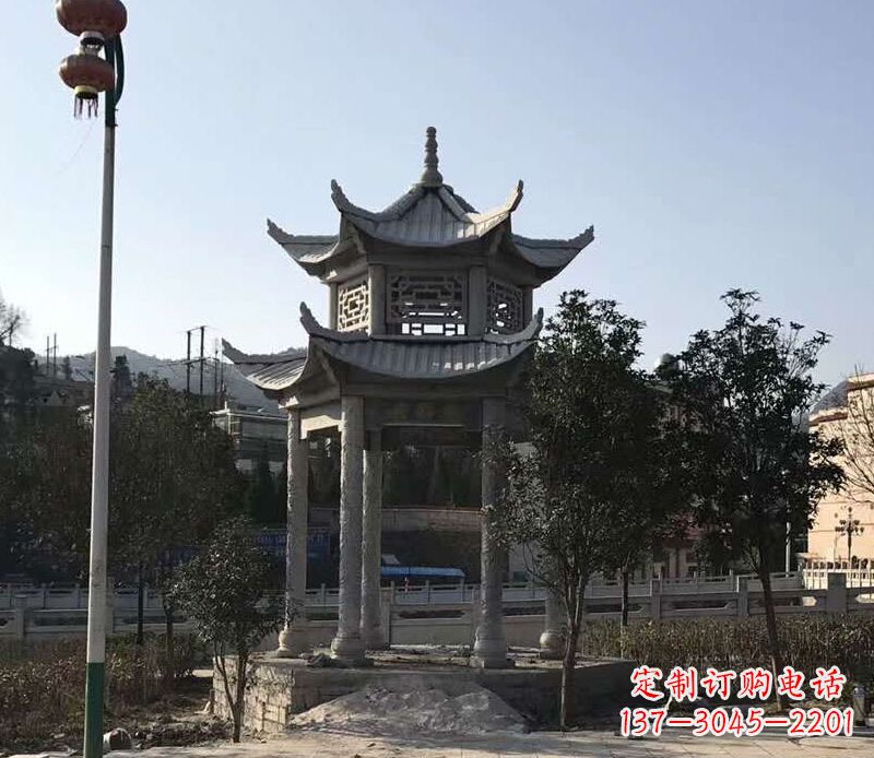 仙桃园林仿古双层石凉亭景观石雕 (4)