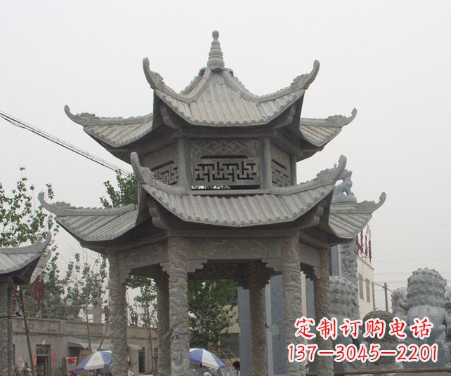 仙桃园林景观仿古石雕凉亭 (2)