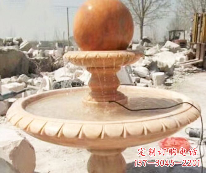 仙桃园林景观晚霞红风水球喷泉石雕 (3)