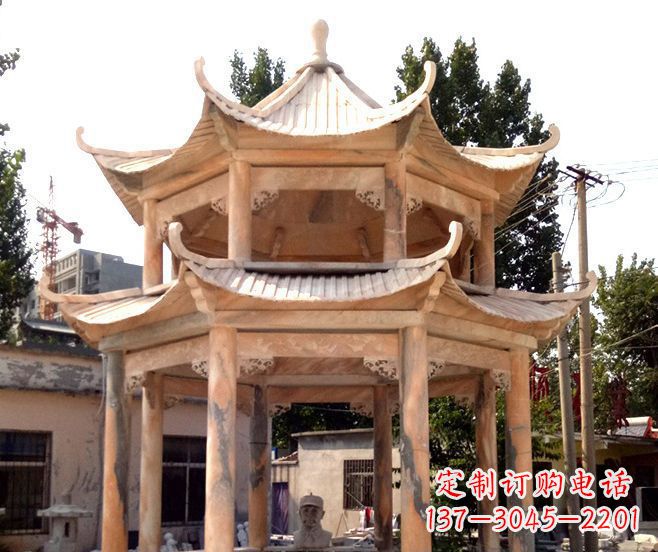 仙桃园林景观晚霞红双层石雕凉亭
