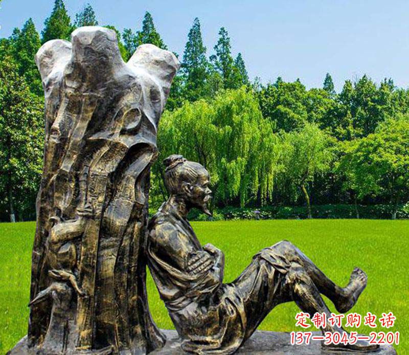 仙桃园林守株待兔典故人物铜雕