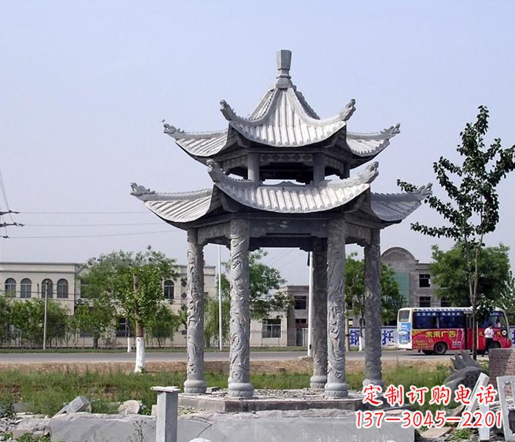 仙桃园林双层仿古凉亭石雕
