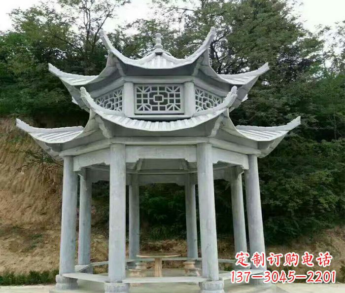 仙桃园林双层凉亭石雕 (2)