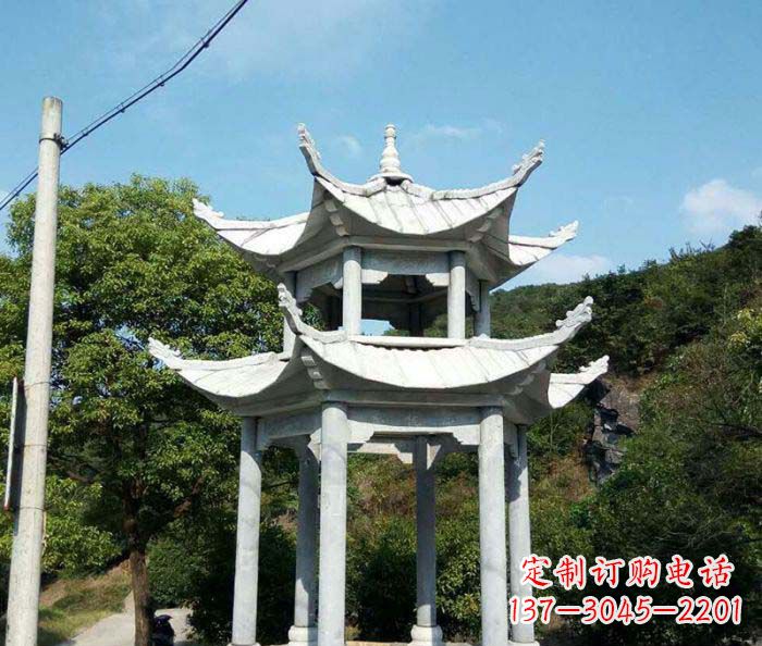 仙桃园林双层凉亭石雕