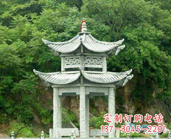 仙桃园林双层六角石凉亭景观石雕
