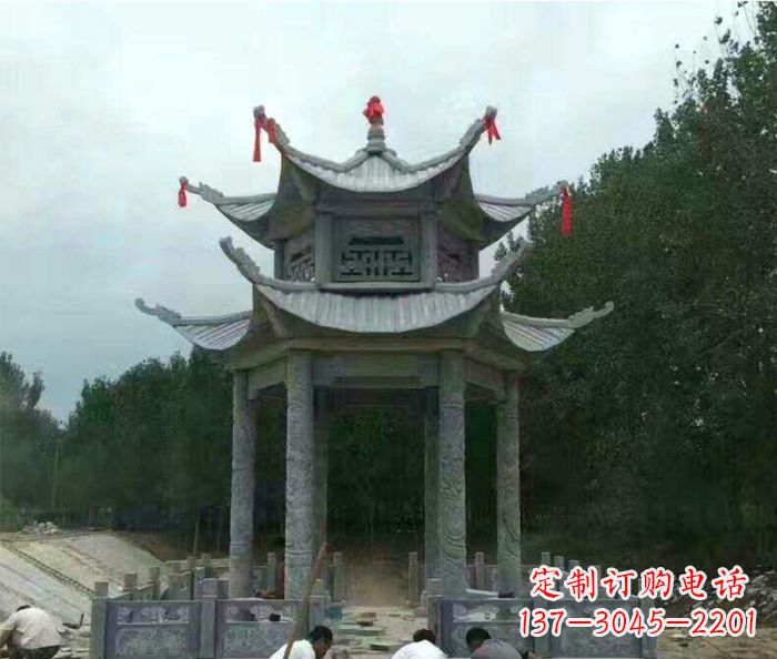 仙桃园林双层凉亭石雕 (3)