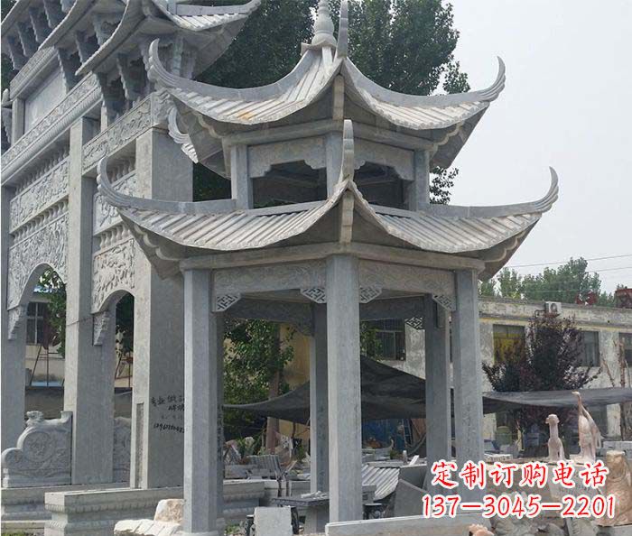 仙桃园林双层石雕凉亭