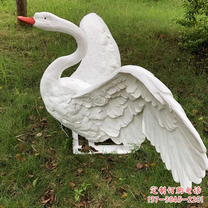仙桃展翅飞翔白天鹅仿真发光动物雕塑