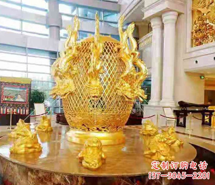仙桃张衡地动仪企业景观雕塑摆件纯铜鎏金古仪器