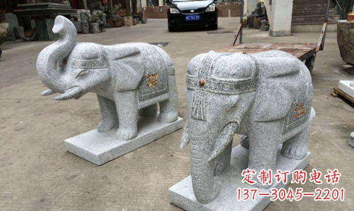 仙桃招财进宝芝麻灰大象石雕 (2)