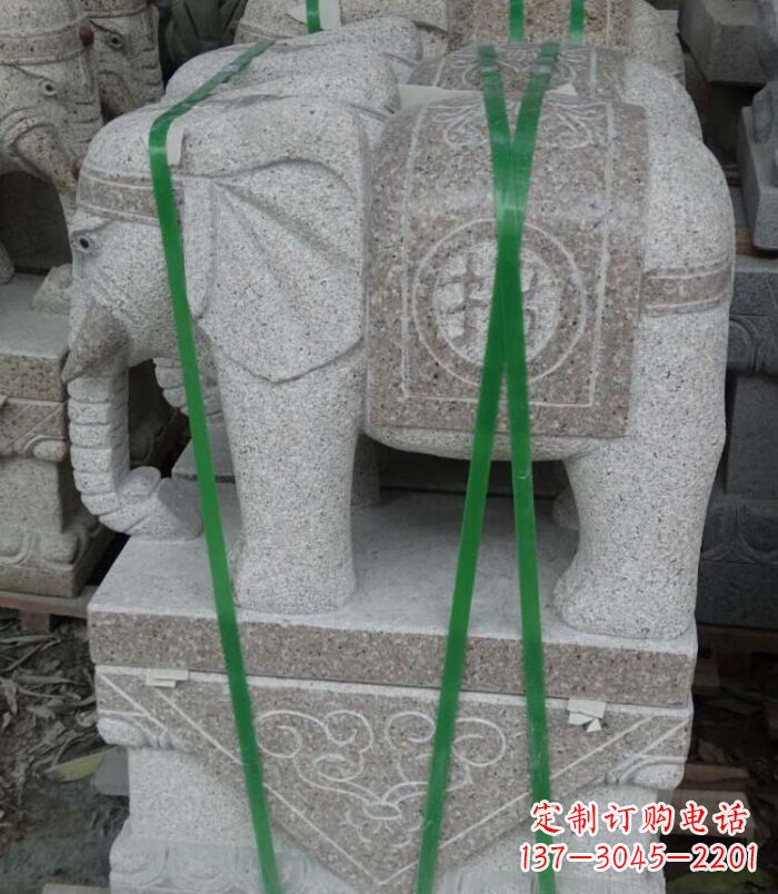 仙桃招财进宝芝麻灰大象石雕 (4)