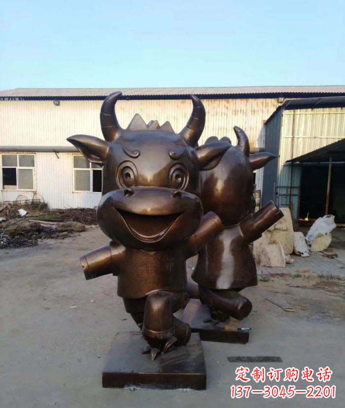 仙桃招财牛玻璃钢仿铜动物雕塑
