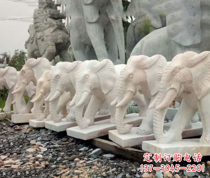 仙桃招财晚霞红大象石雕 (3)