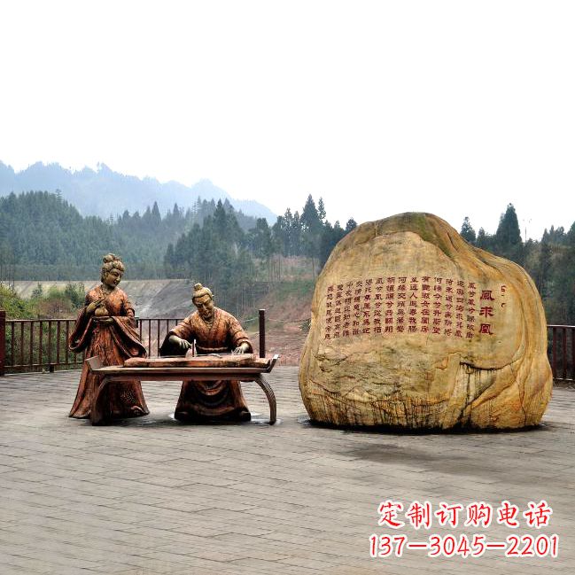 仙桃卓文君与司马相如凤求凰公园景观雕塑-历史典故人物情景雕塑