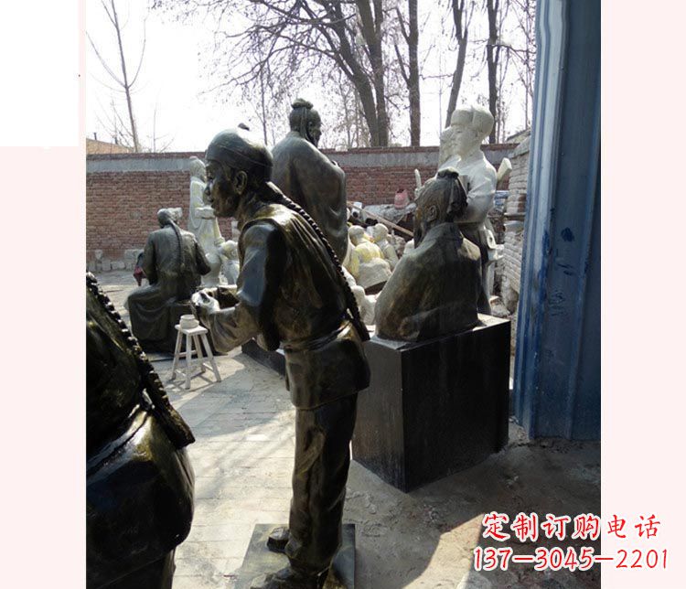 仙桃作揖的店小二铜雕