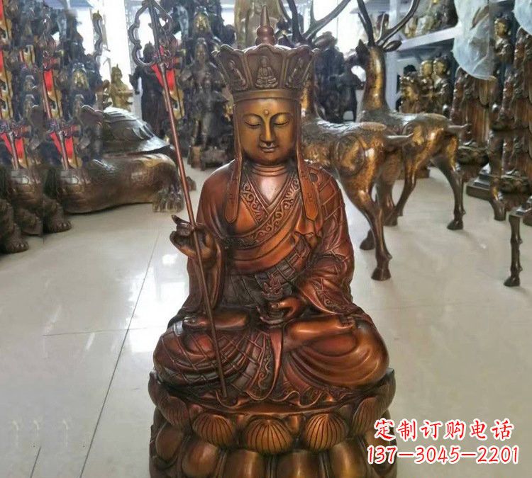 仙桃坐式地藏菩萨铜雕